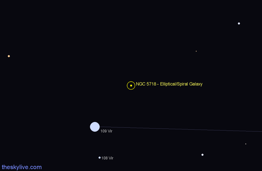 Finder chart NGC 5718 - Elliptical/Spiral Galaxy in Virgo star