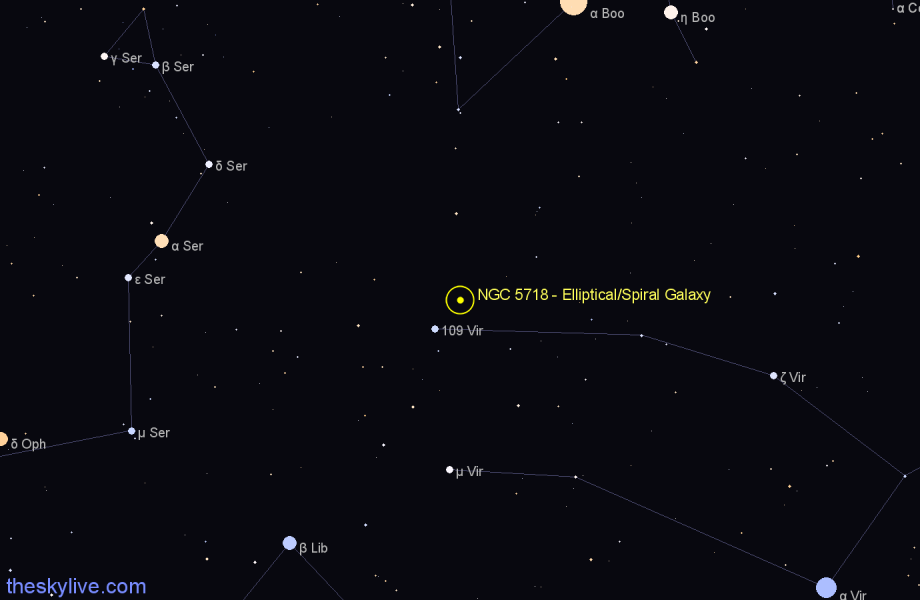 Finder chart NGC 5718 - Elliptical/Spiral Galaxy in Virgo star