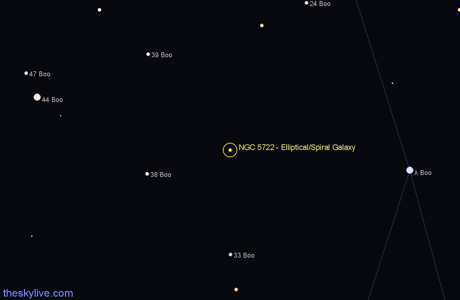 Finder chart NGC 5722 - Elliptical/Spiral Galaxy in Boötes star