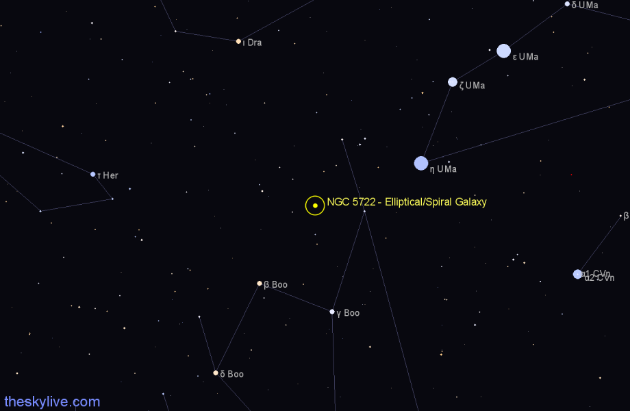 Finder chart NGC 5722 - Elliptical/Spiral Galaxy in Boötes star