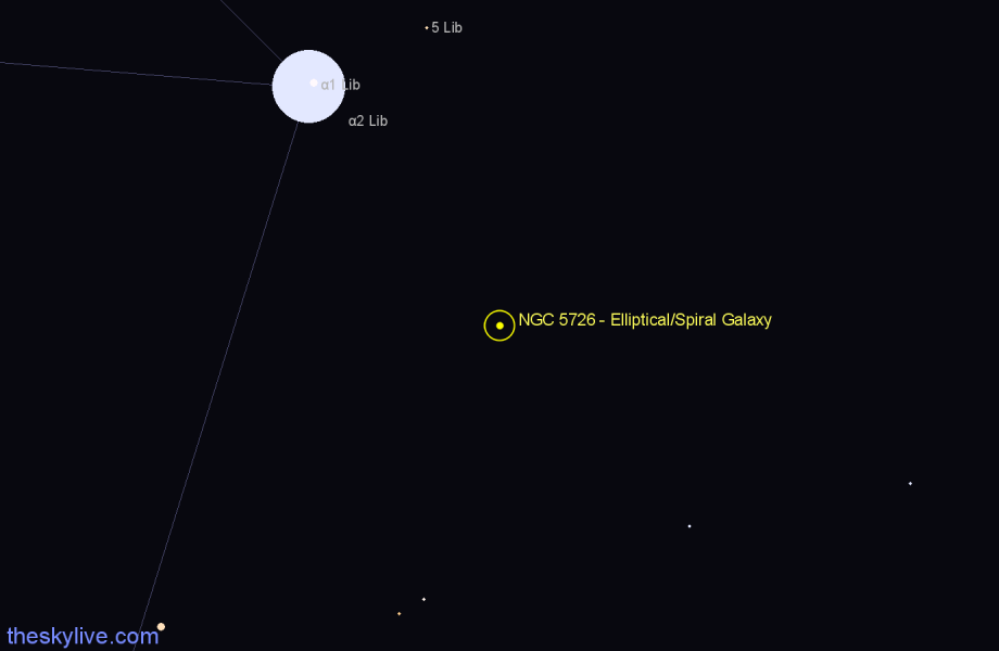 Finder chart NGC 5726 - Elliptical/Spiral Galaxy in Libra star