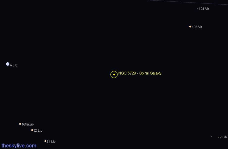 Finder chart NGC 5729 - Spiral Galaxy in Libra star