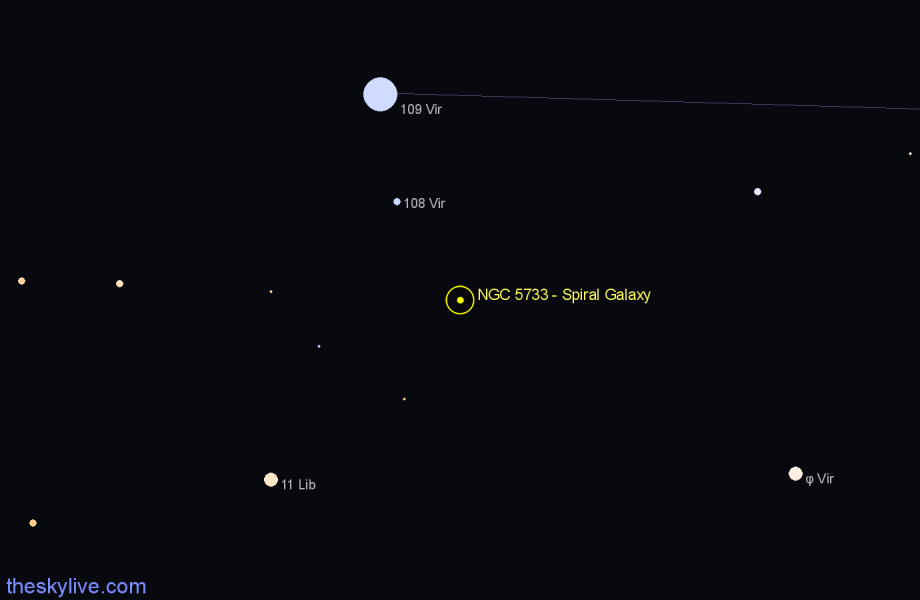 Finder chart NGC 5733 - Spiral Galaxy in Virgo star