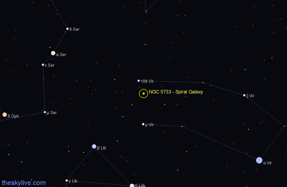 Finder chart NGC 5733 - Spiral Galaxy in Virgo star