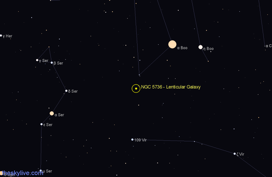 Finder chart NGC 5736 - Lenticular Galaxy in Boötes star