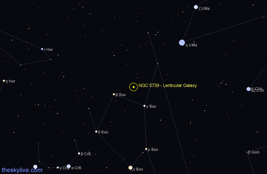 Finder chart NGC 5739 - Lenticular Galaxy in Boötes star