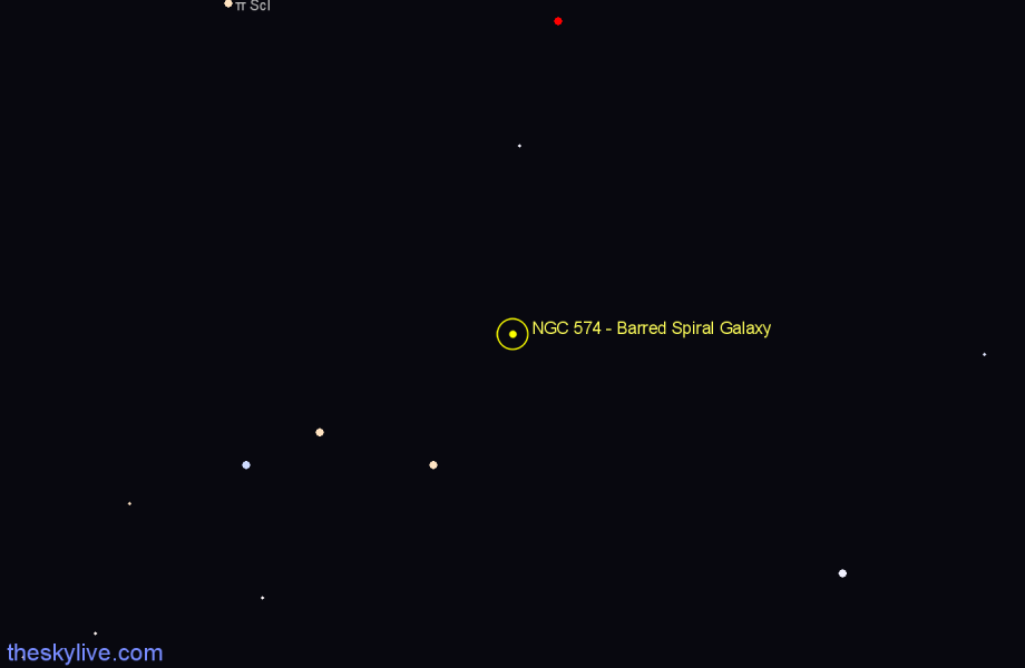 Finder chart NGC 574 - Barred Spiral Galaxy in Sculptor star