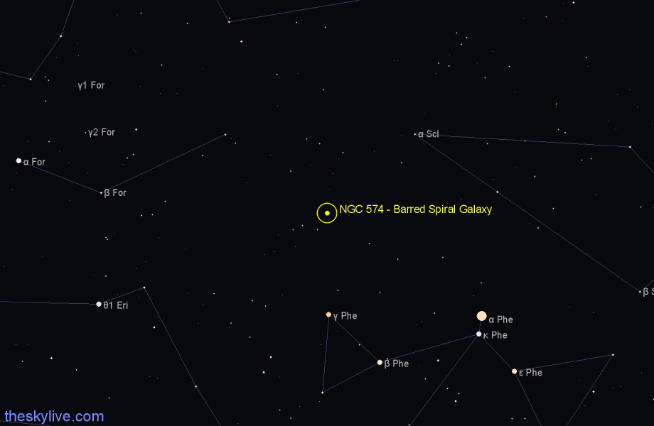 Finder chart NGC 574 - Barred Spiral Galaxy in Sculptor star