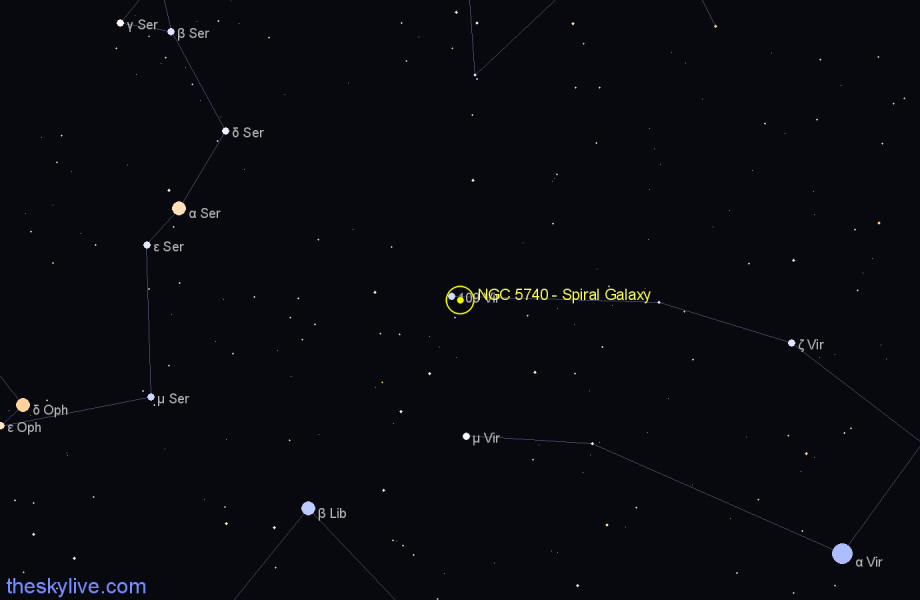 Finder chart NGC 5740 - Spiral Galaxy in Virgo star