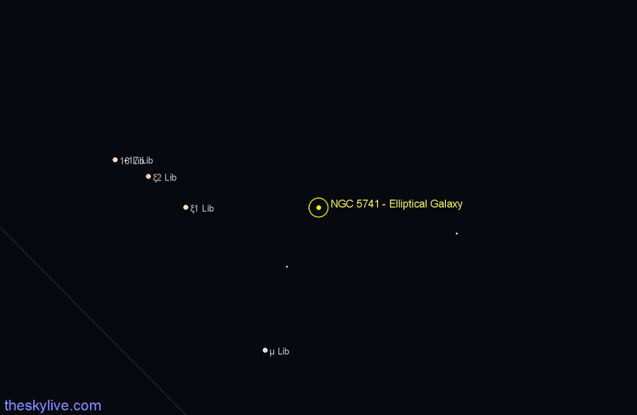 Finder chart NGC 5741 - Elliptical Galaxy in Libra star