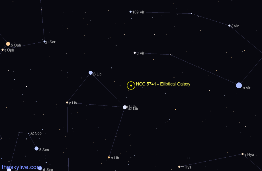 Finder chart NGC 5741 - Elliptical Galaxy in Libra star