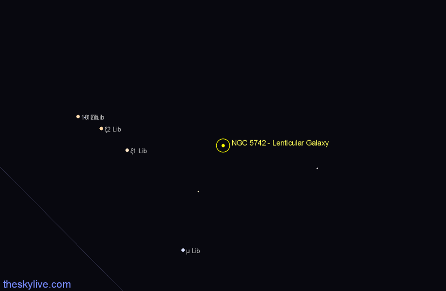 Finder chart NGC 5742 - Lenticular Galaxy in Libra star