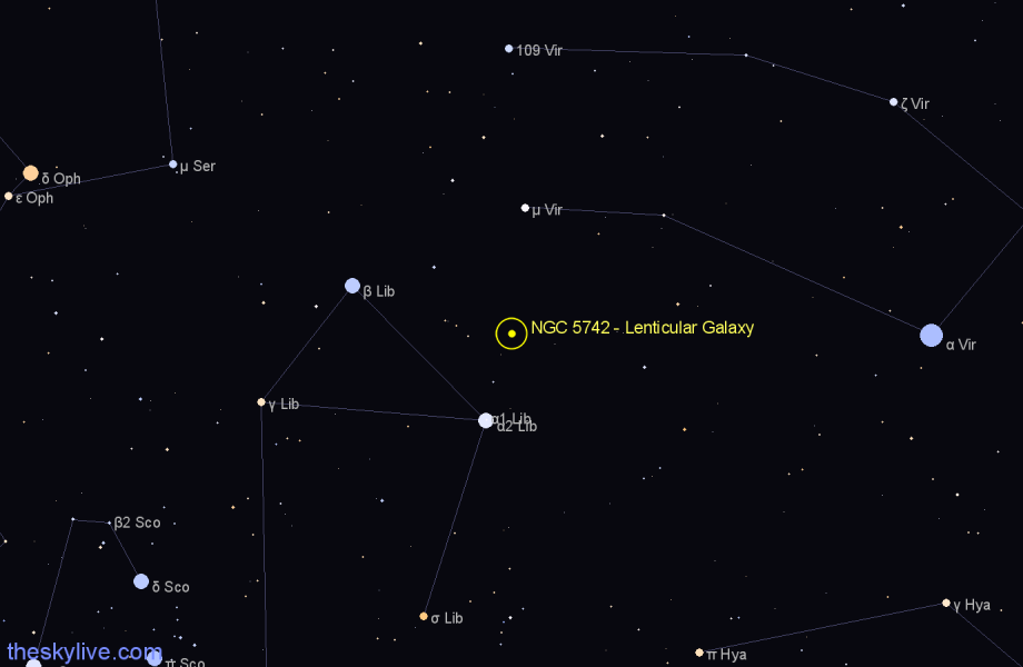 Finder chart NGC 5742 - Lenticular Galaxy in Libra star