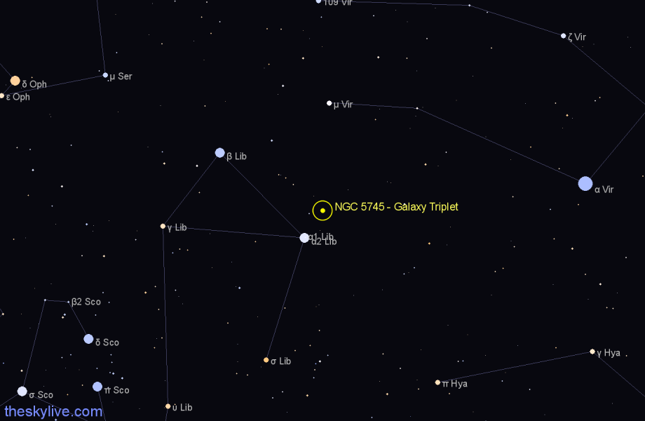 Finder chart NGC 5745 - Galaxy Triplet in Libra star