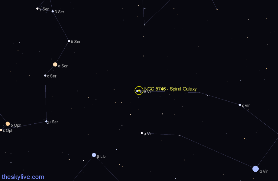 Finder chart NGC 5746 - Spiral Galaxy in Virgo star