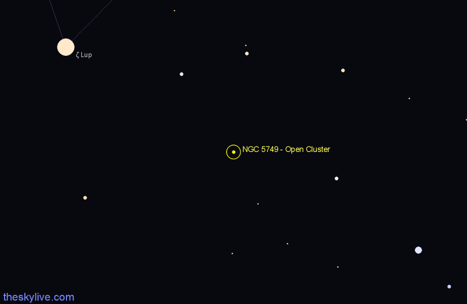 Finder chart NGC 5749 - Open Cluster in Lupus star