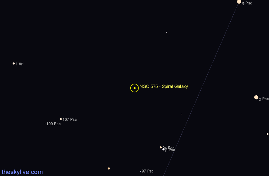 Finder chart NGC 575 - Spiral Galaxy in Pisces star