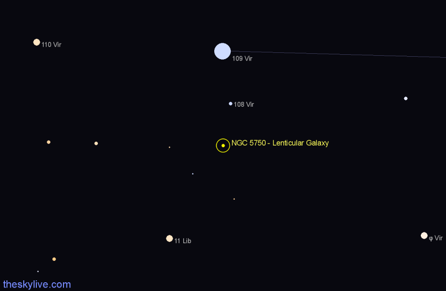 Finder chart NGC 5750 - Lenticular Galaxy in Virgo star