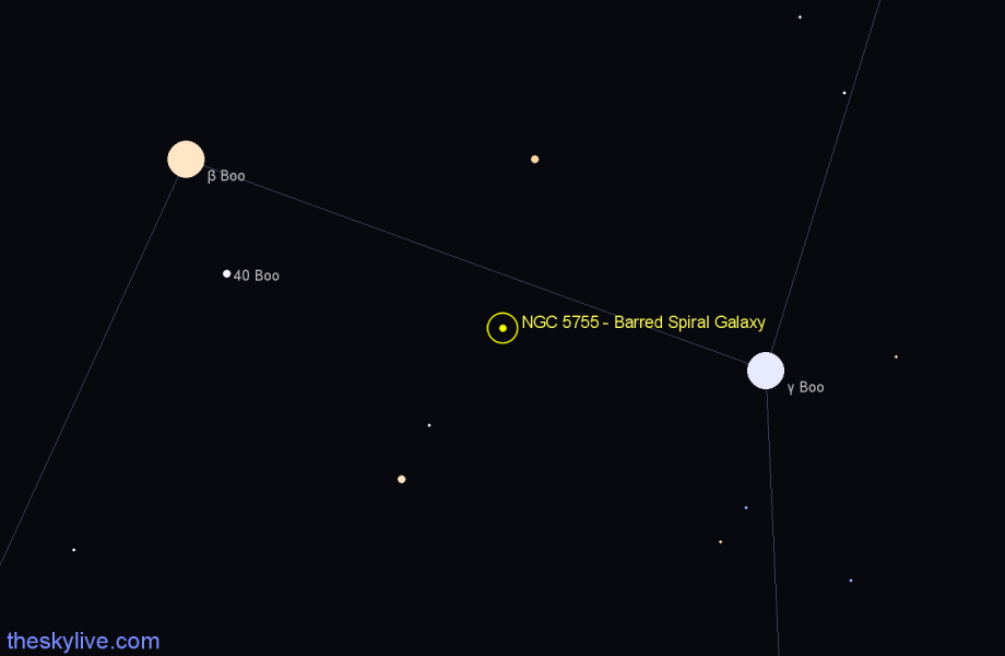 Finder chart NGC 5755 - Barred Spiral Galaxy in Boötes star