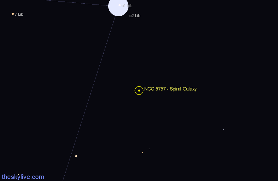 Finder chart NGC 5757 - Spiral Galaxy in Libra star