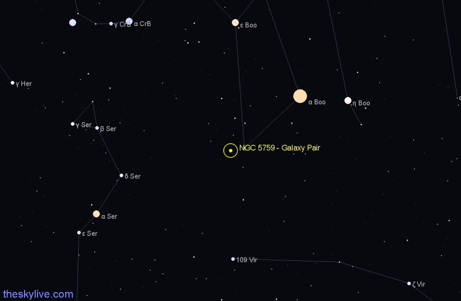 Finder chart NGC 5759 - Galaxy Pair in Boötes star