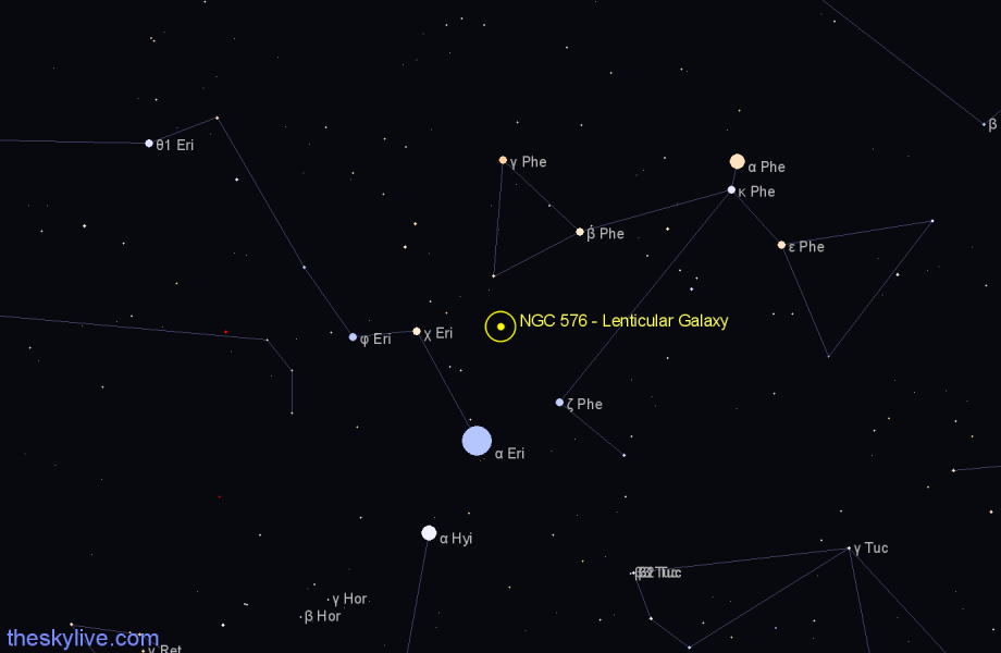 Finder chart NGC 576 - Lenticular Galaxy in Phoenix star