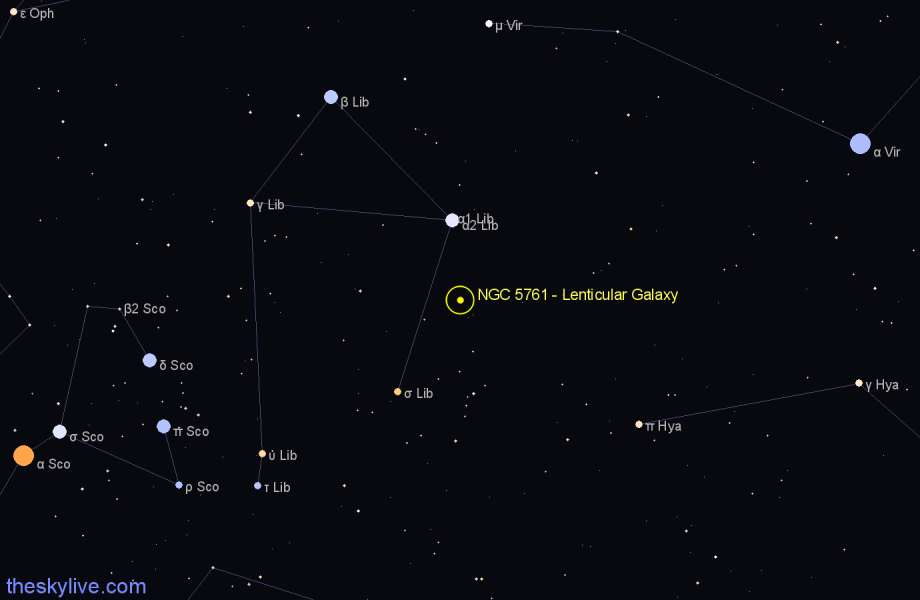 Finder chart NGC 5761 - Lenticular Galaxy in Libra star