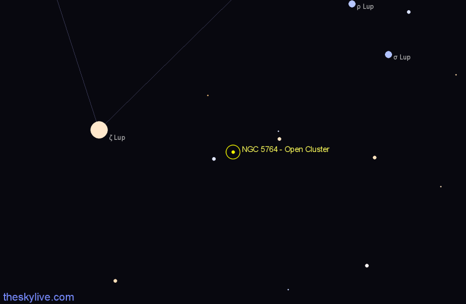 Finder chart NGC 5764 - Open Cluster in Lupus star