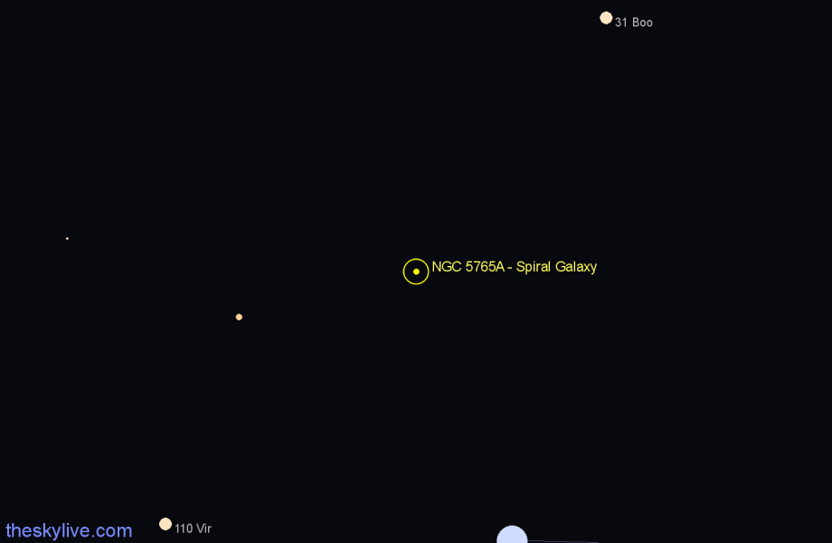 Finder chart NGC 5765A - Spiral Galaxy in Virgo star