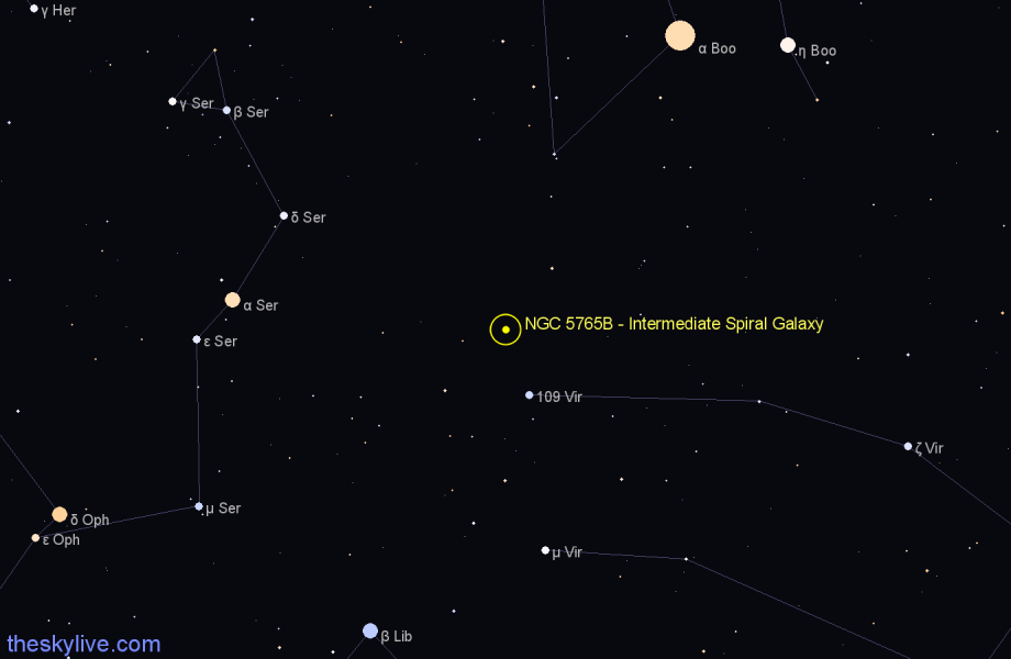 Finder chart NGC 5765B - Intermediate Spiral Galaxy in Virgo star