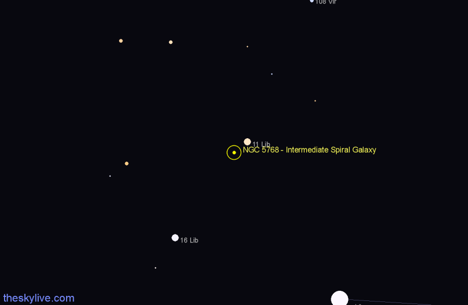 Finder chart NGC 5768 - Intermediate Spiral Galaxy in Libra star