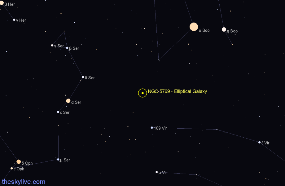 Finder chart NGC 5769 - Elliptical Galaxy in Boötes star