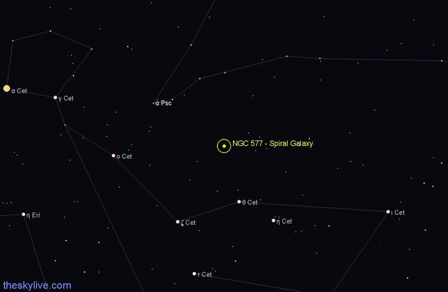 Finder chart NGC 577 - Spiral Galaxy in Cetus star