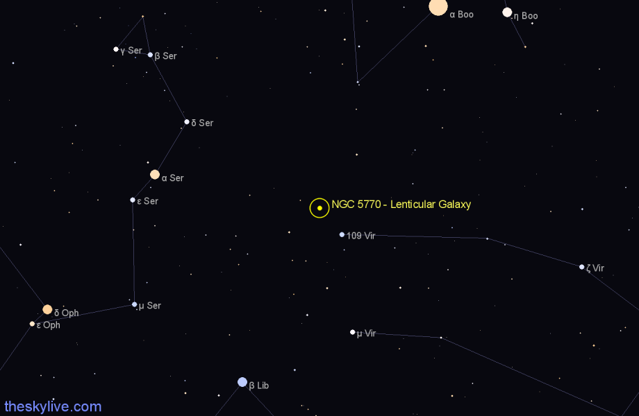 Finder chart NGC 5770 - Lenticular Galaxy in Virgo star