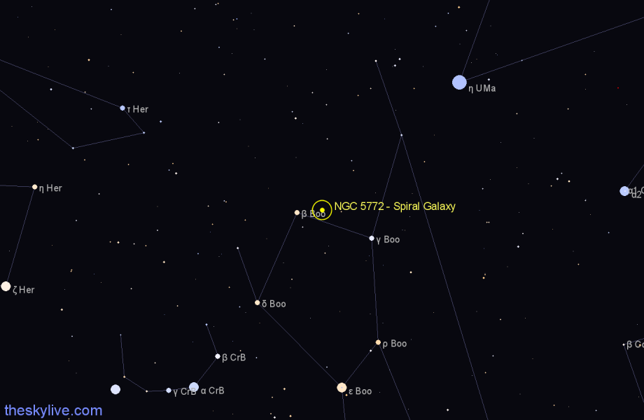 Finder chart NGC 5772 - Spiral Galaxy in Boötes star