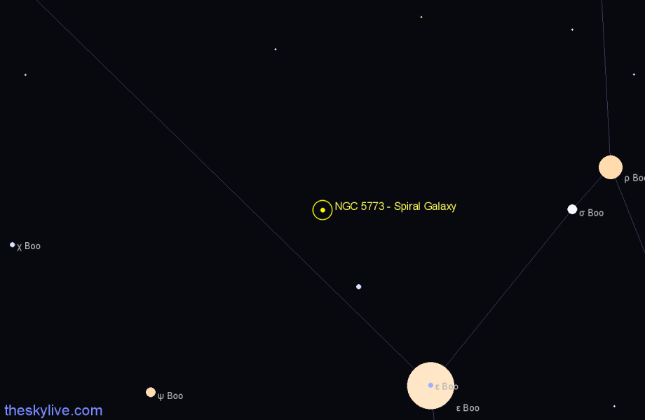 Finder chart NGC 5773 - Spiral Galaxy in Boötes star