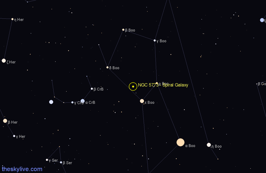 Finder chart NGC 5773 - Spiral Galaxy in Boötes star