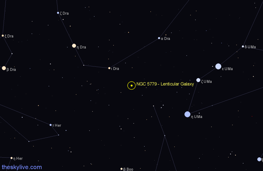 Finder chart NGC 5779 - Lenticular Galaxy in Draco star