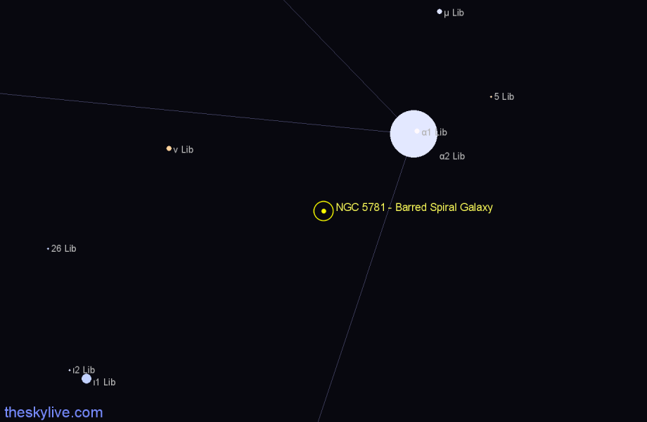 Finder chart NGC 5781 - Barred Spiral Galaxy in Libra star