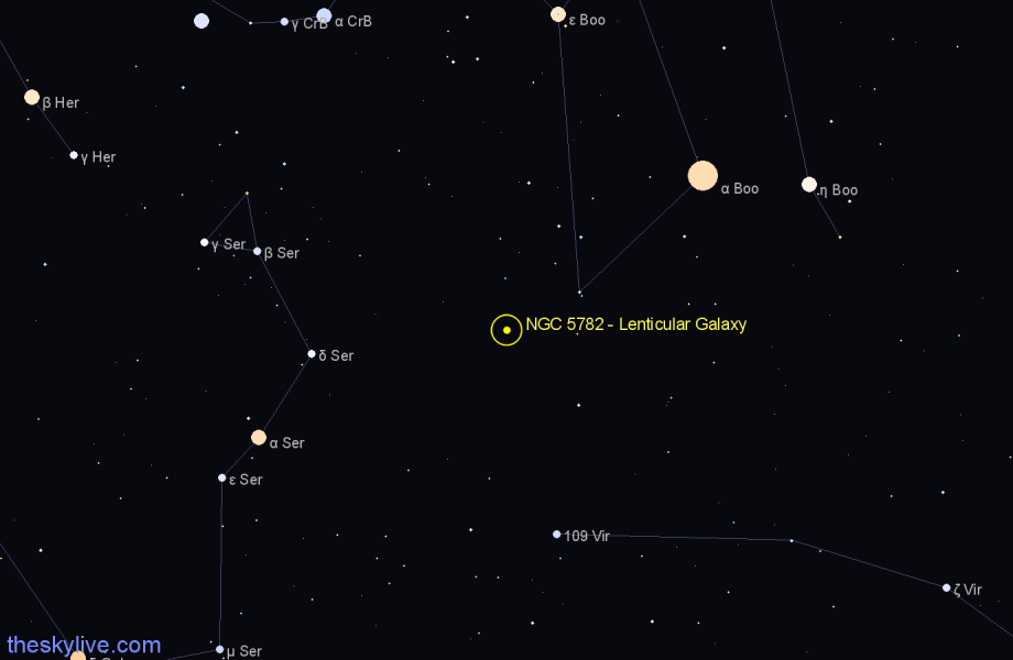 Finder chart NGC 5782 - Lenticular Galaxy in Boötes star