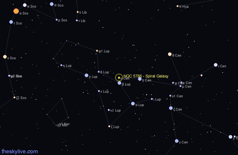 Finder chart NGC 5786 - Spiral Galaxy in Centaurus star