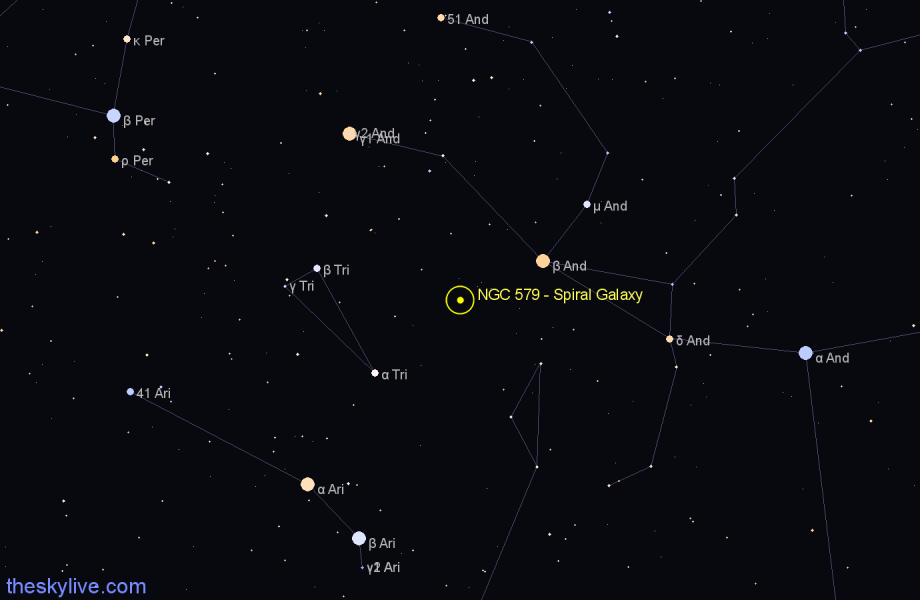 Finder chart NGC 579 - Spiral Galaxy in Triangulum star