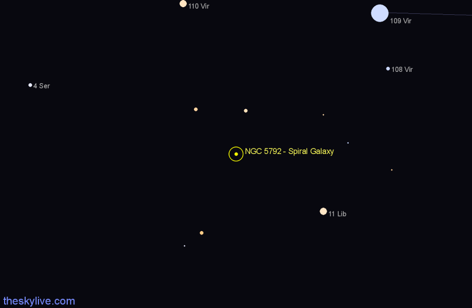 Finder chart NGC 5792 - Spiral Galaxy in Libra star