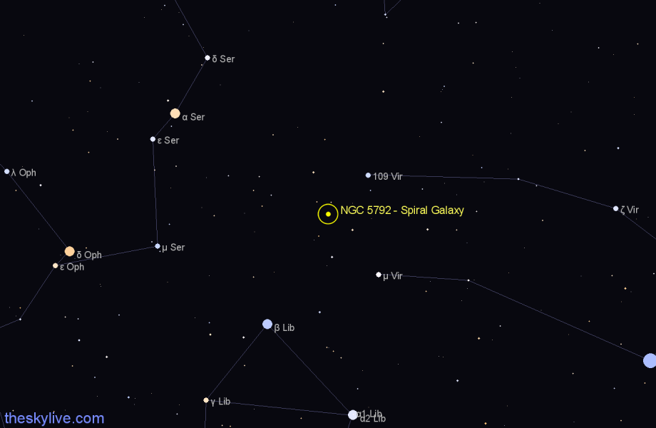 Finder chart NGC 5792 - Spiral Galaxy in Libra star