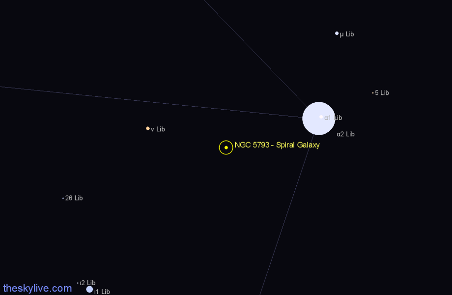 Finder chart NGC 5793 - Spiral Galaxy in Libra star