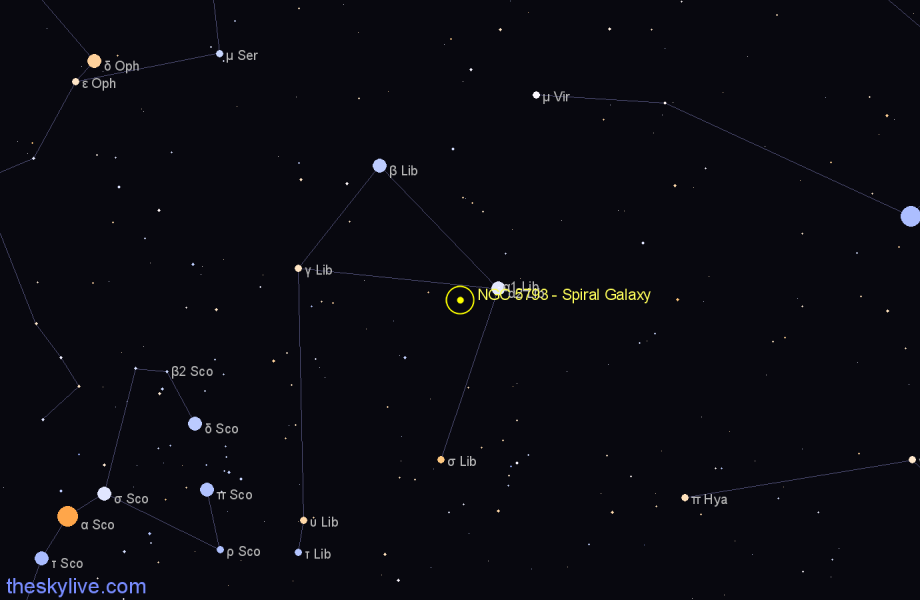 Finder chart NGC 5793 - Spiral Galaxy in Libra star