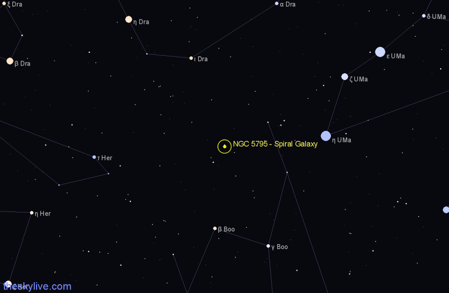 Finder chart NGC 5795 - Spiral Galaxy in Boötes star