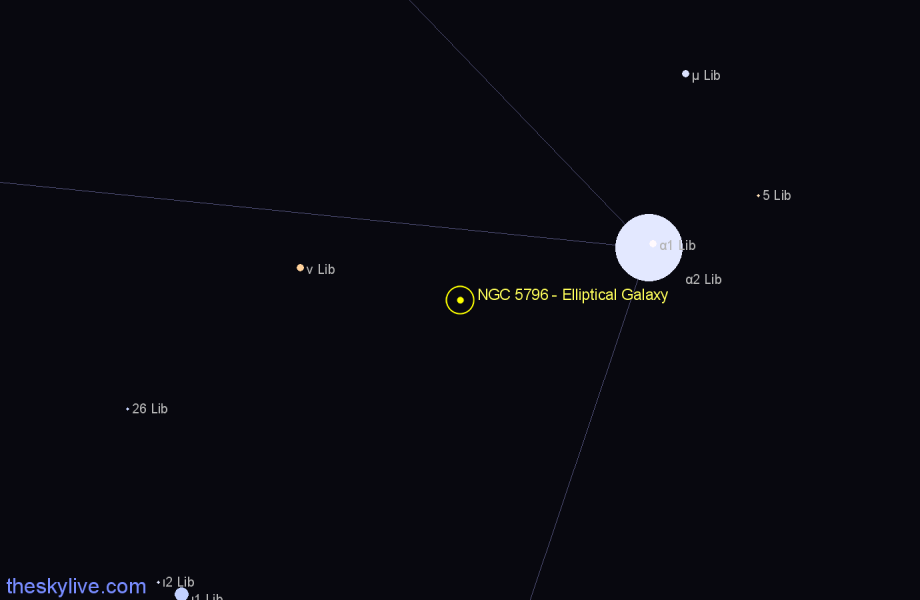 Finder chart NGC 5796 - Elliptical Galaxy in Libra star