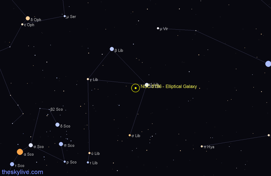 Finder chart NGC 5796 - Elliptical Galaxy in Libra star