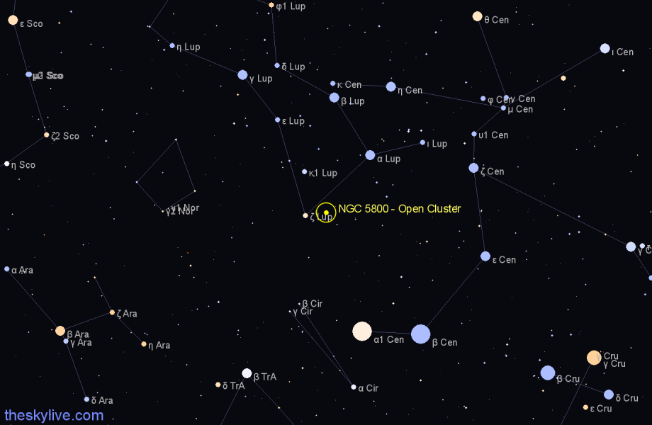 Finder chart NGC 5800 - Open Cluster in Lupus star